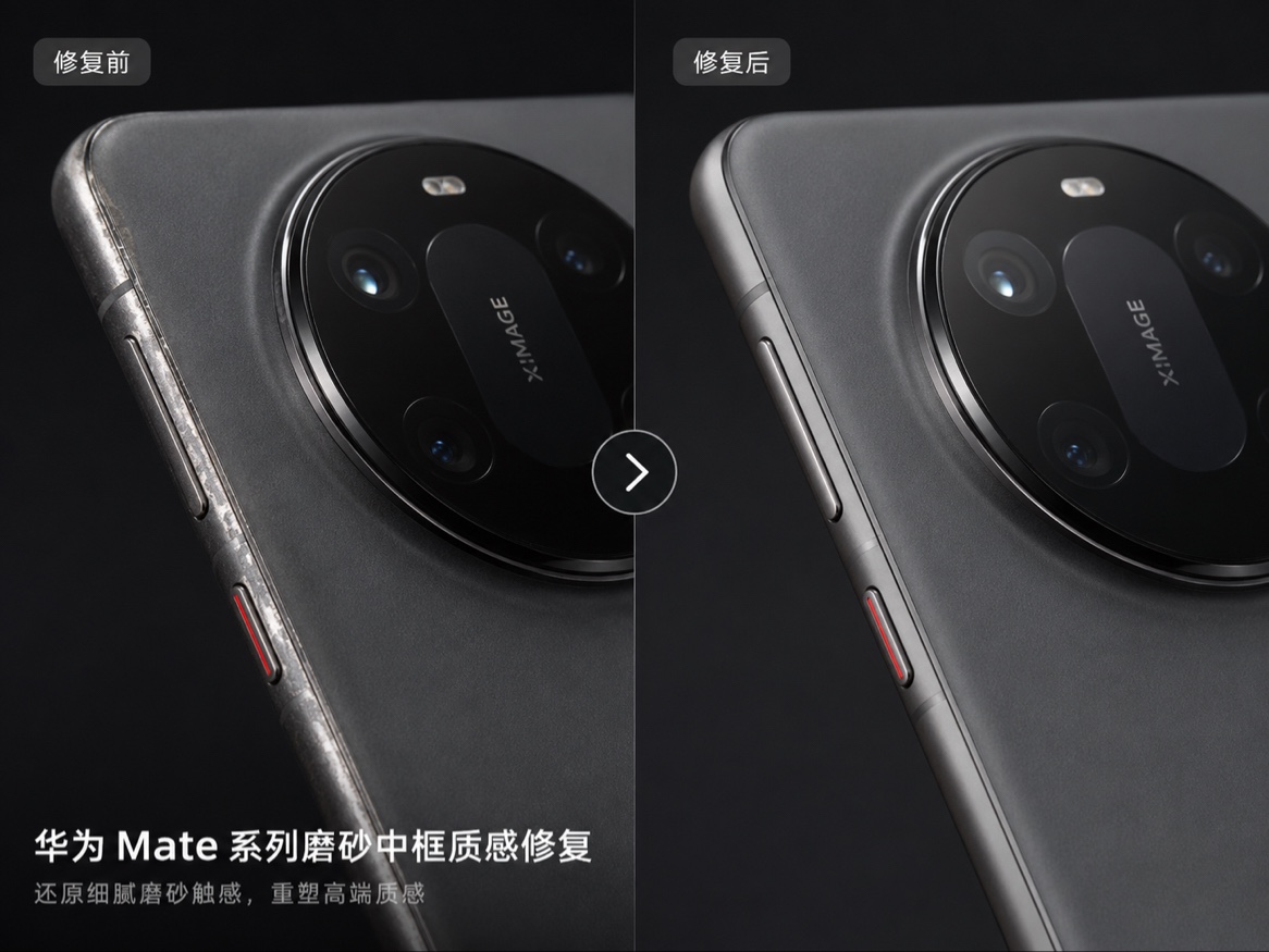 华为 Mate 系列磨砂中框质感修复 修复前后完整对比图